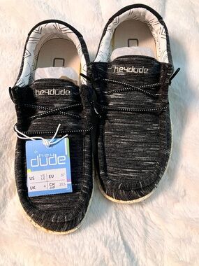 Hey Dude Black Knit Slip-On Sneakers with White Interior